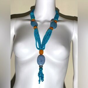 Statement pendant stone turquoise chunky necklace blue boho southwestern